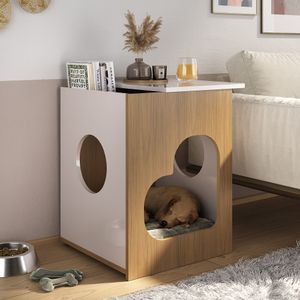 Mesa Auxiliar Mascota Pet Color Roble Y Off White