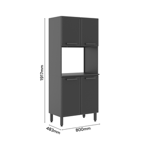 Despensa de cocina en acero 80cm 4 puertas incluye mesón Gris