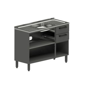 Mueble Inferior de cocina en acero 120 cm con Lavaplatos Central Gris