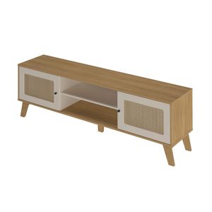 Combo Mueble TV 75" Y Mesa Auxiliar Mascota Pet Color Roble Y Off White