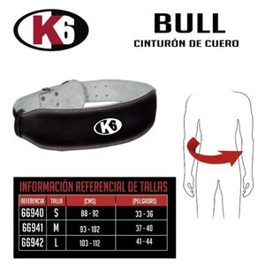 Cinturon Para Levantamiento De Pesas K6 Bull II Negro