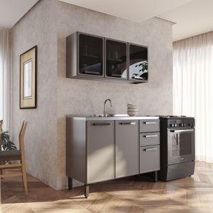 Cocina Integral  120cm en ACERO incluye lavaplatos central Gris