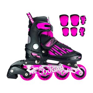 Combo Patines En Linea Semiprofesionales Cougar Ruedas Pequeñas Con Protecciones Ajustables Fucsia