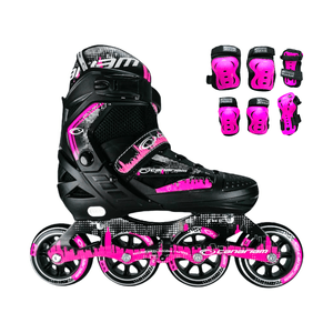 Combo Patines En Linea Semiprofesionales Canariam Roller Team Con Protecciones Ajustables Fucsia