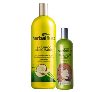 Tratamiento Capilar Crespos 500ML + Shampoo Reparador 1000ml Herbal Fluss
