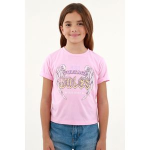 Camiseta básica rosada estampada para niña