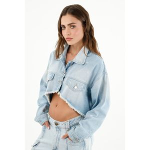 Chaqueta crop azul para mujer