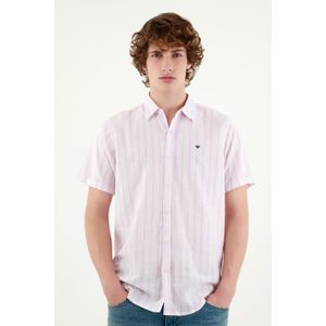 Camisa preteñida a rayas rosada para hombre