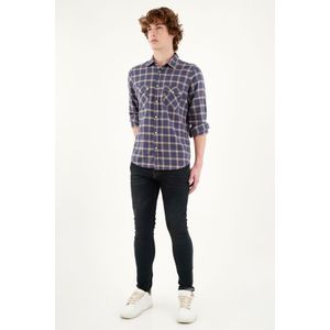 Camisa preteñida azul para hombre