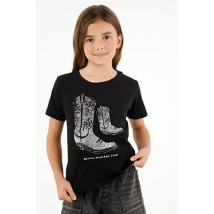 Camiseta básica negra estampada para niña