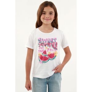 Camiseta básica blanca estampada para niña