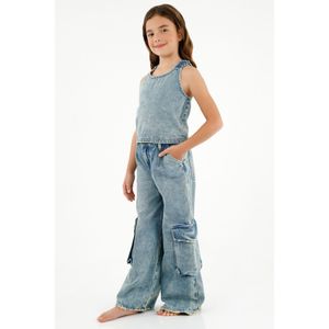 Camisa manga sisa azul para niña