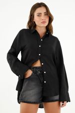 Camisa lino negra discount mujer