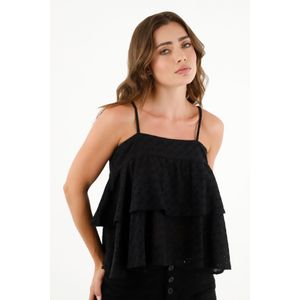Camisa negra en ojalillo para mujer