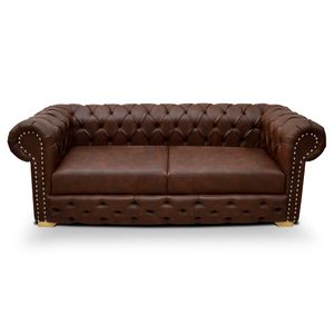 Sofá Chesterfield 3 puestos tipo cuero café