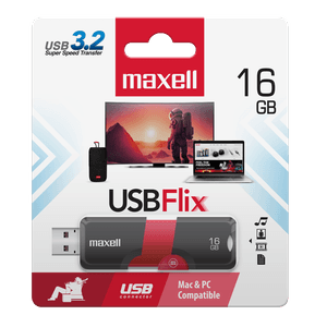 MAXELL MEMORIA USB FLIX 16GB BLACK/RED PUERTO 2.0
