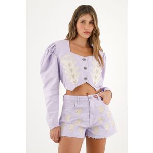 Short morado con ruedo al corte para mujer