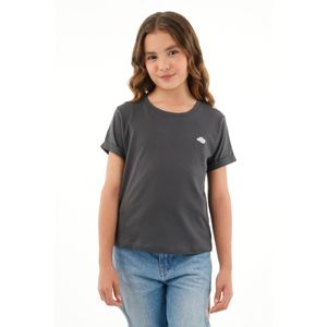 Camiseta gris con mini bordado para niña
