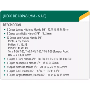 Juego de copas mixtas mm y pulg 150 piezas Sata ST09510SJ