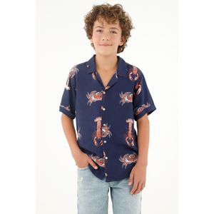 Camisa tipo bowling morada para niño