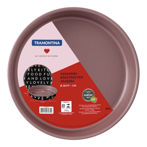 Asadera redonda Tramontina My Lovely Kitchen de aluminio negro estampado con revestimiento interno rosado antiadherente Starflon Max 26 cm 2,4 l