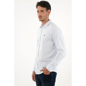 Camisa azul de rayas preteñidas para hombre