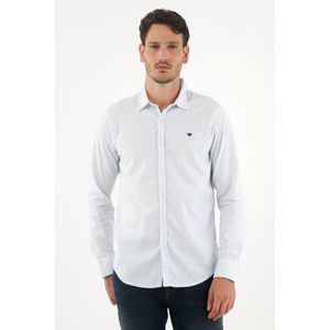Camisa azul de rayas preteñidas para hombre