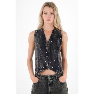 Chaleco negro con mini apliques para mujer