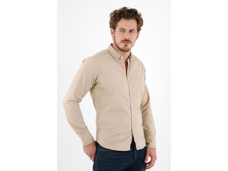 Camisa manga larga cafe para hombre Agaval