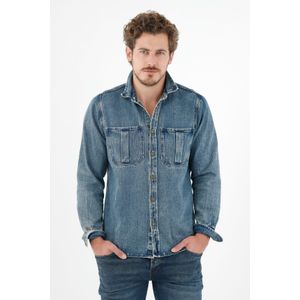 Camisa azul en denim para hombre