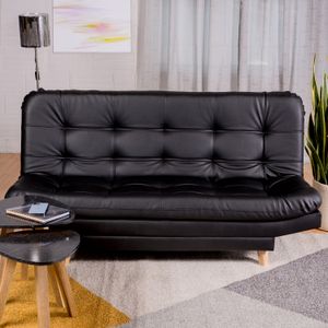 Sofá Cama Valencia Sintético Negro + Cojines