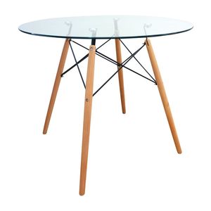 Mesa Boxbit DKR Tipo Eames Redonda Tapa de Vidrio