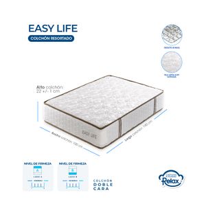 Colchón Sencillo Easy Life Colchones Relax 100x190x22cm Ortopédico Resortado Firmeza Suave