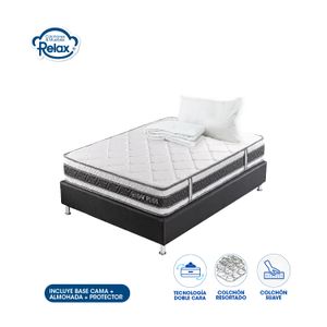 Colchón Sencillo con Base Cama High Plus Colchones Relax 100x190x24cm Ortopédico Resortado Firmeza Suave + 1 Almohada + 1 Protector