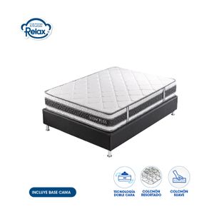 Colchón Sencillo con Base Cama High Plus Colchones Relax 100x190x24cm Ortopédico Resortado Firmeza Suave