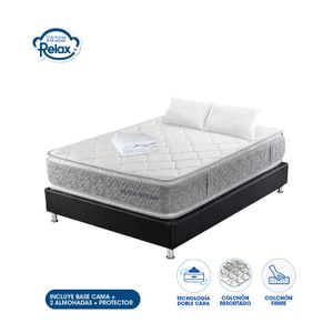 Colchón Doble con Base Cama Ultra Dream Colchones Relax 140x190x32cm Ortopédico Resortado Firme + 2 Almohadas + 1 Protector