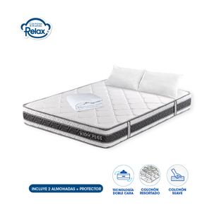 Colchón Doble High Plus Colchones Relax 140x190x24cm Ortopédico Resortado Firmeza Suave + 2 Almohadas + 1 Protector