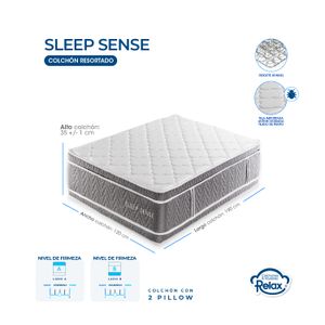 Colchón Semidoble con Base Cama Sleep Sense Colchones Relax 120x190x35cm Ortopédico Resortado Firmeza Intermedia