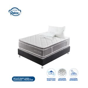 Colchón Sencillo con Base Cama Sleep Sense Colchones Relax 100x190x35cm Ortopédico Resortado Firmeza Intermedia + 1 Almohada + 1 Protector