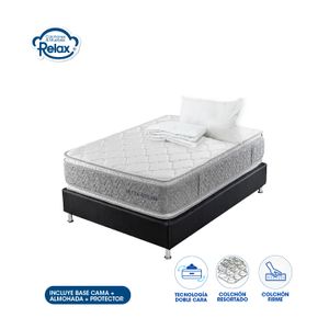 Colchón Semidoble con Base Cama Ultra Dream Colchones Relax 120x190x32cm Ortopédico Resortado Firme + 1 Almohada + 1 Protector
