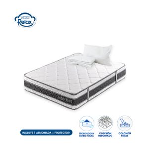 Colchón Semidoble High Plus Colchones Relax 120x190x24cm Ortopédico Resortado Firmeza Suave + 1 Almohada + 1 Protector