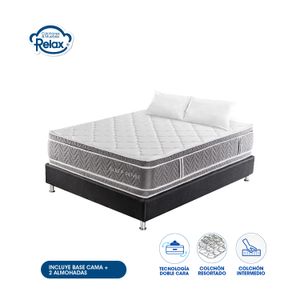 Colchón King con Base Cama Sleep Sense Colchones Relax 200x200x35cm Ortopédico Resortado Firmeza Intermedia + 2 Almohadas