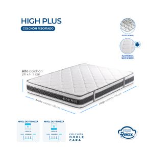 Colchón Doble con Base Cama High Plus Colchones Relax 140x190x24cm Ortopédico Resortado Firmeza Suave