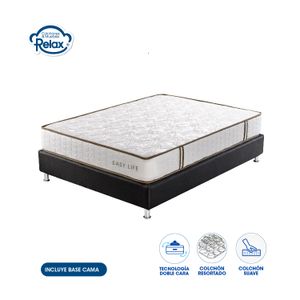 Colchón Doble con Base Cama Easy Life Colchones Relax 140x190x22cm Ortopédico Resortado Firmeza Suave