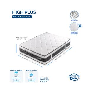 Colchón Sencillo High Plus Colchones Relax 100x190x24cm Ortopédico Resortado Firmeza Suave