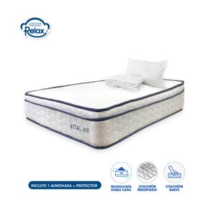 Colchón Sencillo Vital Air Colchones Relax 100x190x22cm Ortopédico Resortado Firmeza Suave + 1 Almohada + 1 Protector