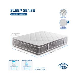 Colchón Doble Sleep Sense Colchones Relax 140x190x35cm Ortopédico Resortado Firmeza Intermedia + 2 Almohadas + 1 Protector