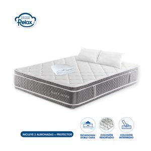 Colchón Doble Sleep Sense Colchones Relax 140x190x35cm Ortopédico Resortado Firmeza Intermedia + 2 Almohadas + 1 Protector