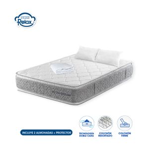 Colchón Doble Ultra Dream Colchones Relax 140x190x32cm Ortopédico Resortado Firme + 2 Almohadas + 1 Protector