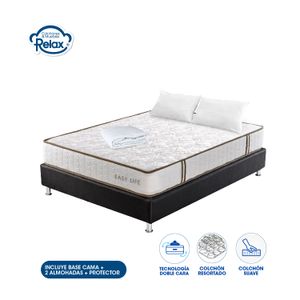 Colchón Doble con Base Cama Easy Life Colchones Relax 140x190x22cm Ortopédico Resortado Firmeza Suave + 2 Almohadas + 1 Protector